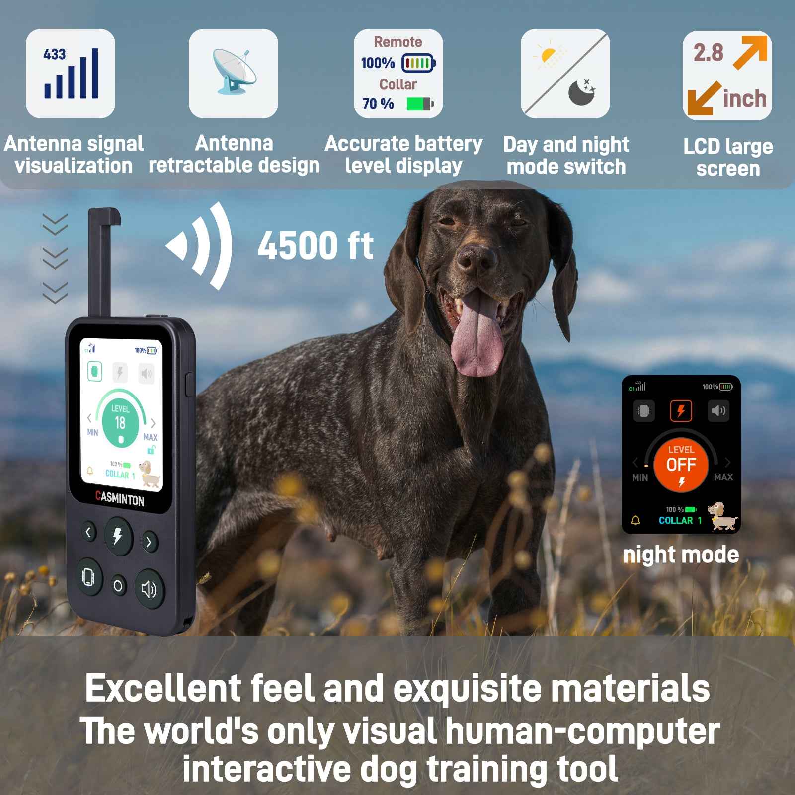 CASMINTON Waterproof Dog Training Collar with Remote Control for Effective Training blue