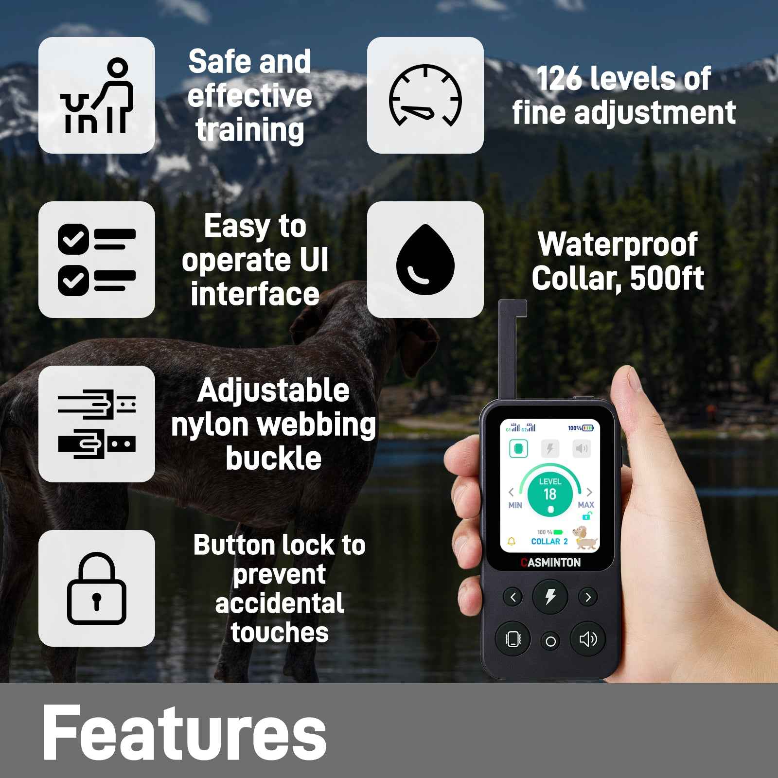 CASMINTON CRS01 Pro Dog Training Collar with LCD Display for Effective Training blue