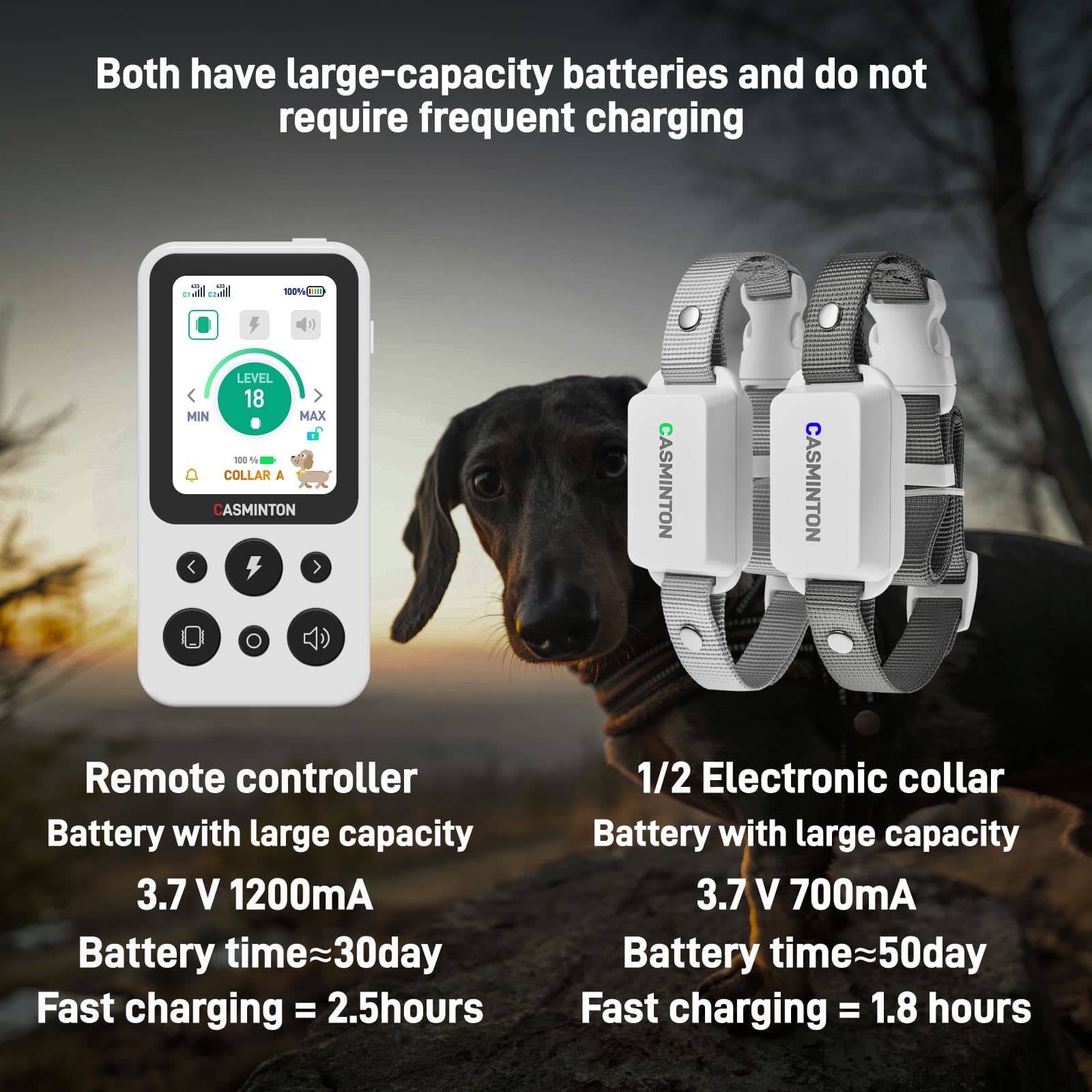Long battery life Arctic White 2-dog training collar system lasting up to 50 days per charge