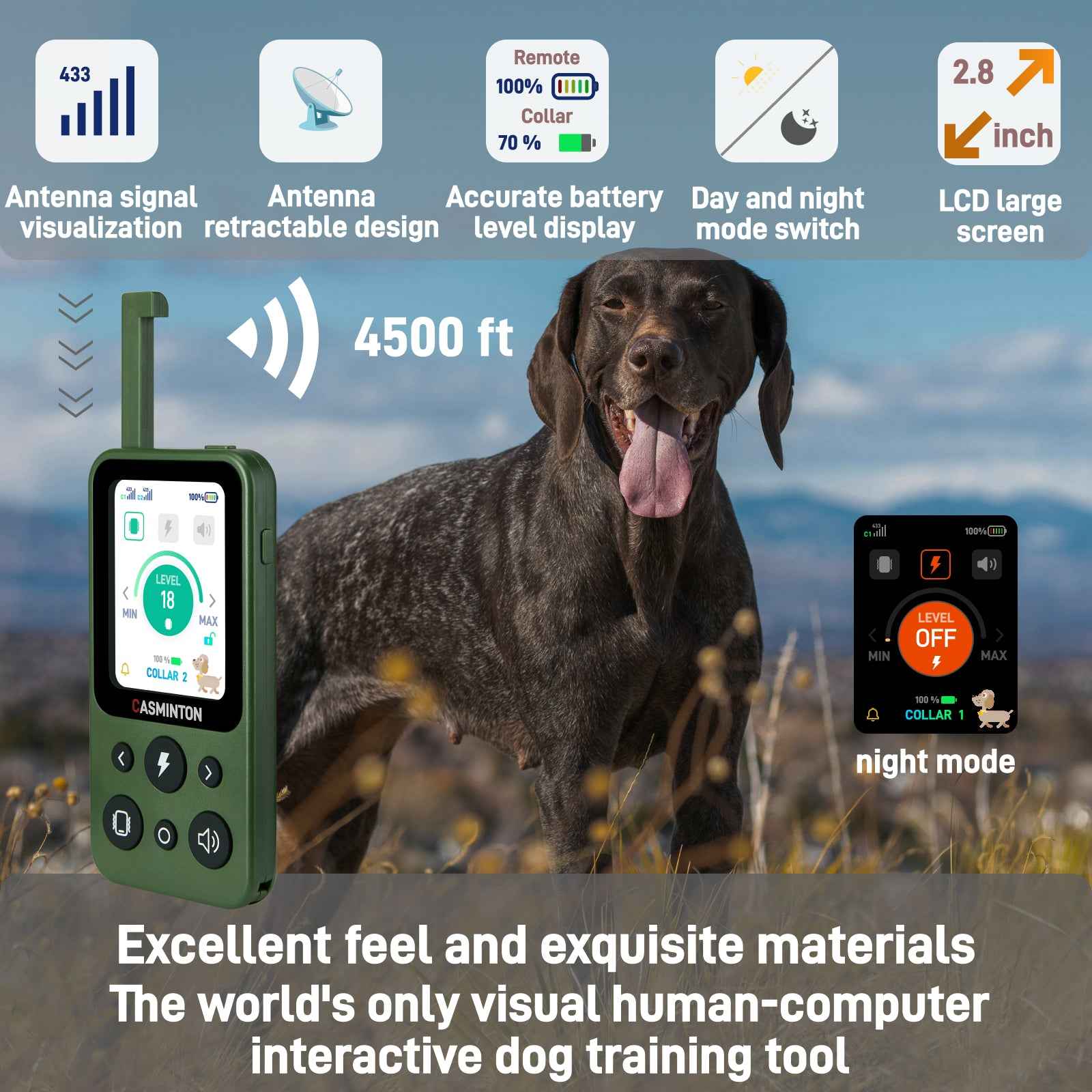 CASMINTON CRS01 Pro Dog Training Collar with LCD Display for Effective Training green