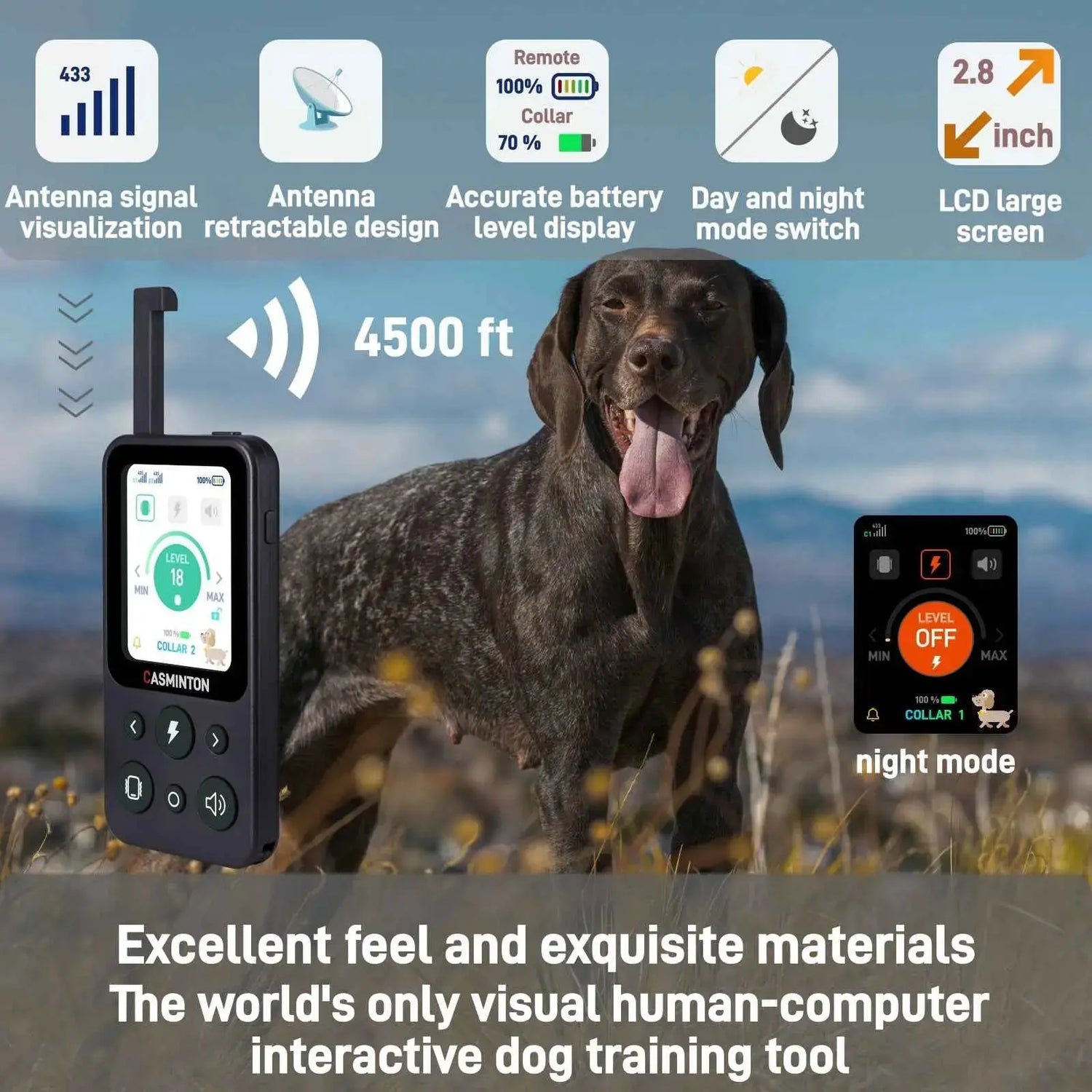 CASMINTON CRS01 Pro Dog Training Collar with LCD Display for Effective Training blue - CASMINTON