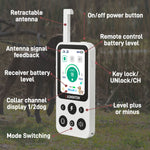 Arctic White remote controller anatomy showing collar 1 and 2 channel display for a 2-dog system