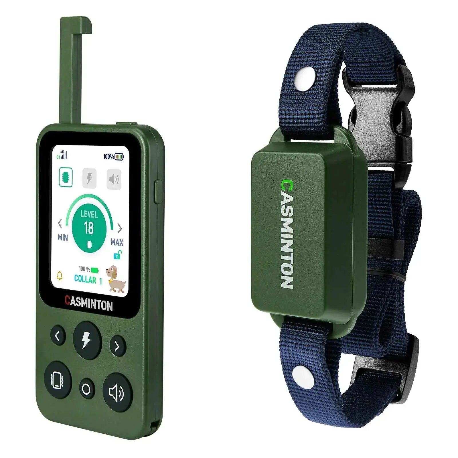 Hunter Green waterproof dog training collar with remote for single dog management CASMINTON