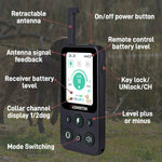 Key lock and mode switching buttons on the Tactical Navy dual dog training collar remote