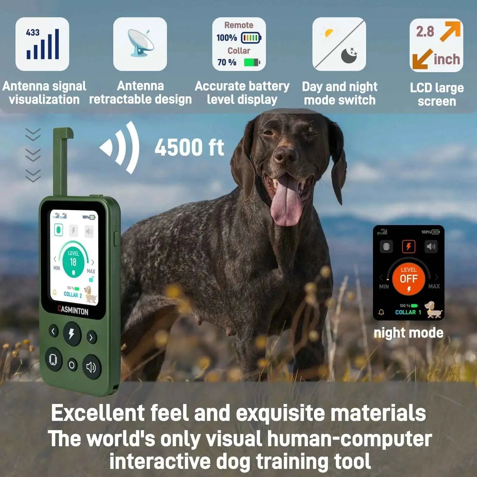 4500ft ultra-long range Hunter Green 2-dog training system perfect for hunting and hiking